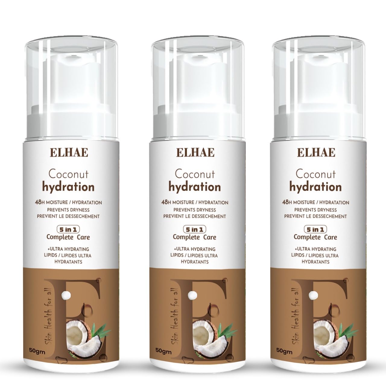 ELHAE Original Scent Dry Skin Lotion Pack of 3, Body and Hand Moisturizer with HYDRALUCENCE Blend and Coconut Essence, 50ml Each
