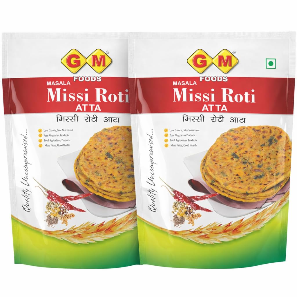GM Foods  Missi Roti Atta 400 Grams (Pack of 2) | Spiced with Indian Seeds & Herbs | Rich in Protein, Vitamins, Minerals & Micronutrients | Healthy and Tasty)