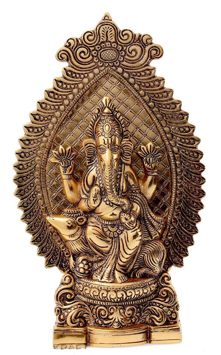 DreamKraft Metal Gold Oxidized Ganesh Showpiece for Home Decor and Puja & Gift Purpose (28x17x5 cm)