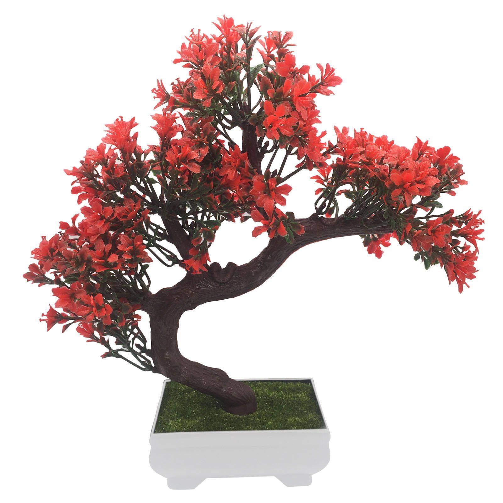FOLIYAJ Bent Artificial Bonsai Tree with Small Red Leaves