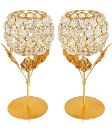 Arsalan Gold Table Top Crystal Tea Light Holder - Pack of 2
