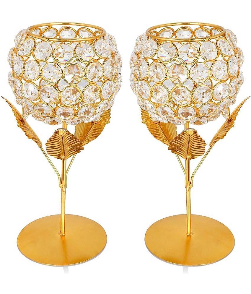 Arsalan Gold Table Top Crystal Tea Light Holder - Pack of 2