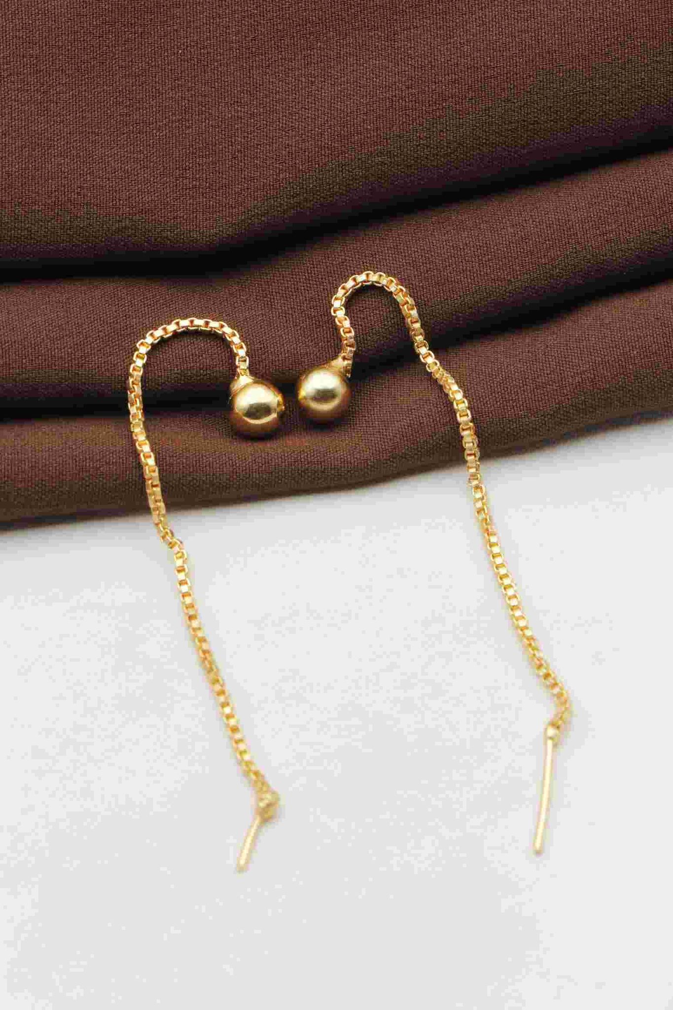 Sui Dhaga Earring Single Diamond Gold Plated Long Droplets Earrings for Women