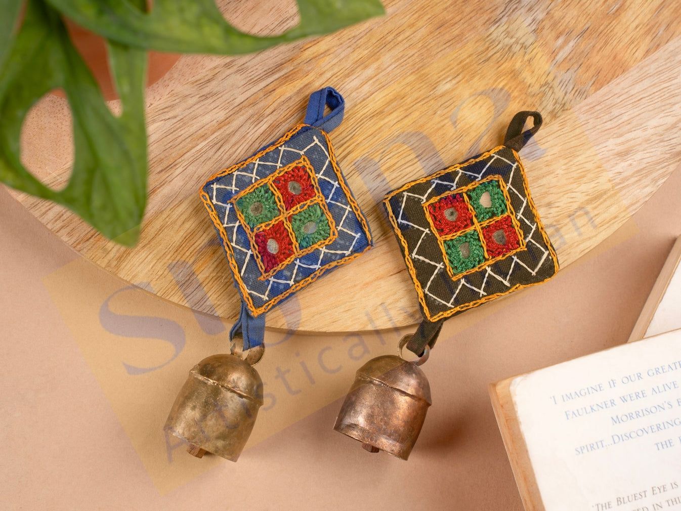 Srjana Handcrafted Cloth Mirror Work Bells 2pc