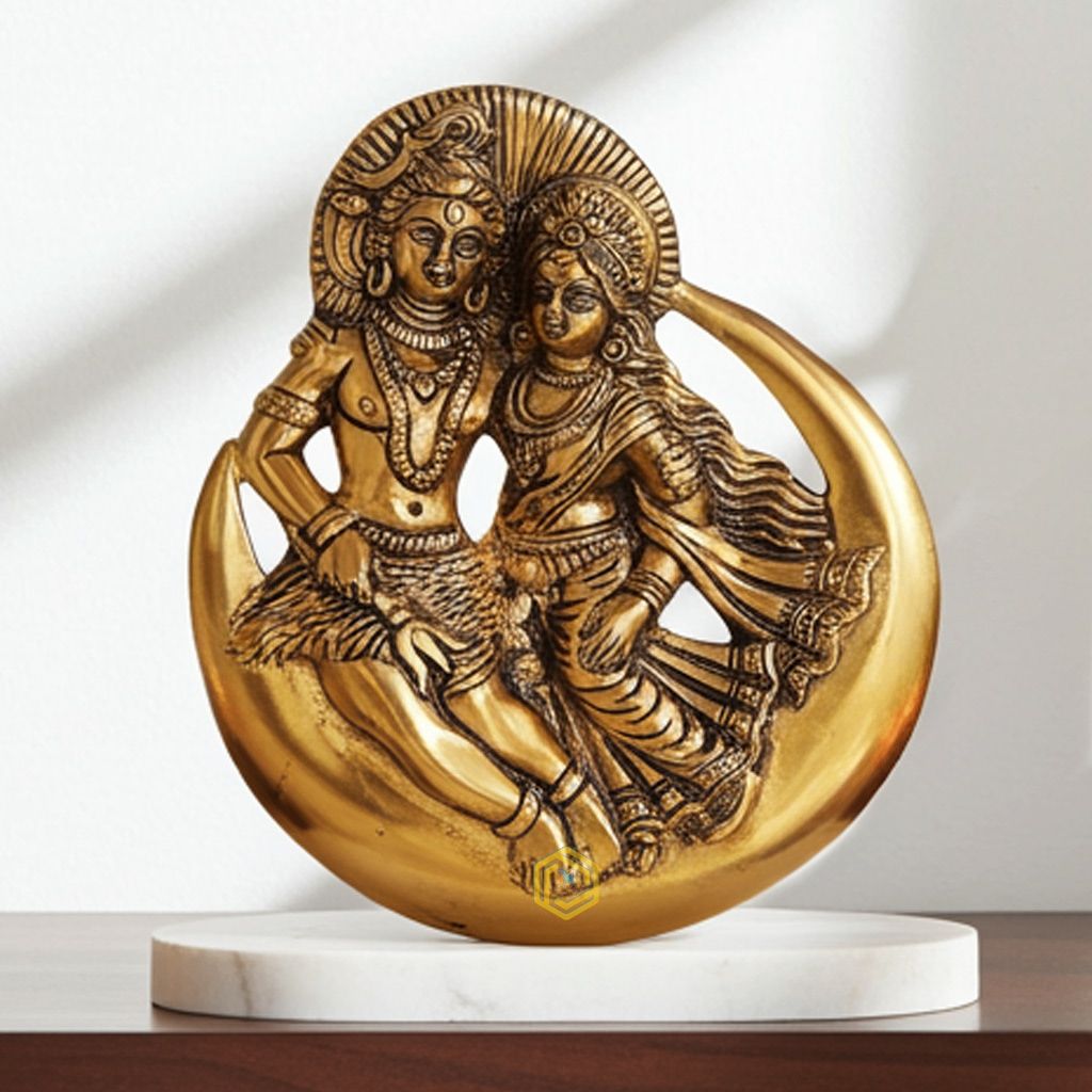 Aluminium Wall Hanging Shiv Parvati Idol With Moon � Decorative Home Showpiece, Height : 9 Inch (ASMAS254 G)