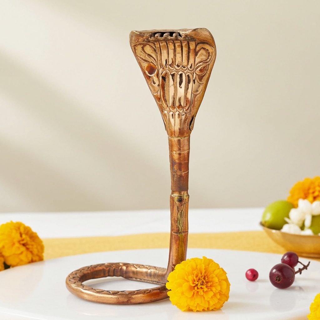 Copper Snake For Shivling � Traditional Naga Ring, 11 Inch, Height : 11 Inch (ZMAS312 C)