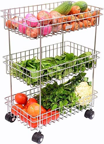 Rasvesh Stainless Steel Fruit and Vegetable Storage Stand Rack Multipurpose Baskets Kitchen Trolley Kitchen