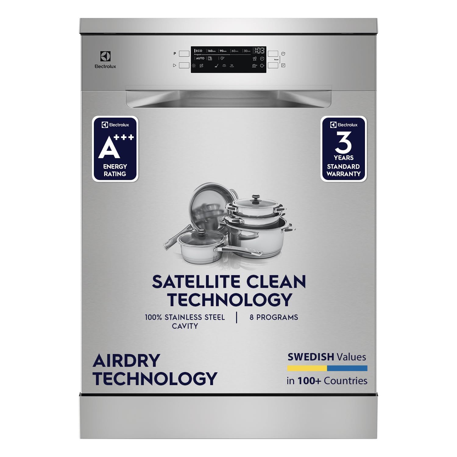 Electrolux 14 Place Settings Dishwasher Machine for Home, Fully Automatic with AirDry, In-Built Heater, Stainless Steel, UltimateCare 700, ESM48310SX Electrolux 14 Place Settings Dishwasher Machine for Home, Fully Automatic with AirDry, In-Built Heater,