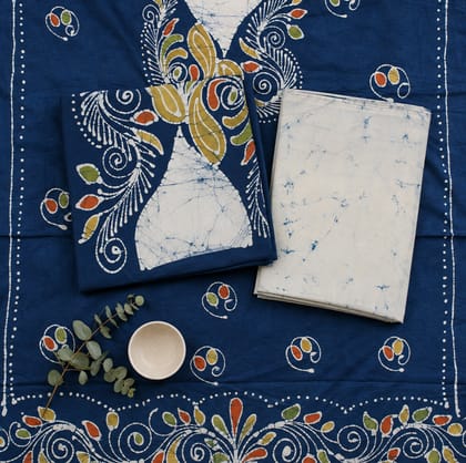 Handcrafted Batik kalamkari Print 3 Piece Unstitched Cotton Suit set