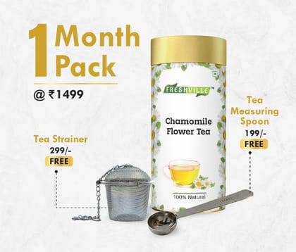 Freshville Chamomile Tea | Pure & Natural | Tea for Stress Relief & Better Sleep | Immunity Booster | High in antioxidents | Dried Chamomile Flowers (100g).1 Month Pack