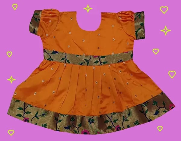 Mom And Me Orange Frock (0-3 Months) | Premium Taffeta | Casual Wear