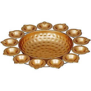 Pack of 1 Diya-Shaped Flower Decorative Urli Bowl  Gold Tealight Holder, Handcrafted Home Dcor