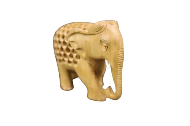 Handcrafted Wooden Elephant Figurine with Lattice Design, Traditional Indian Art Sculpture, Natural Wood (Pack of 1)