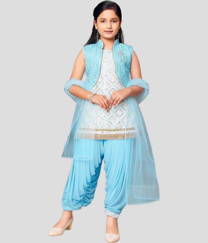 Aarika Girls Silk Patiala Kurta Set ( Pack of 1 , Sky Blue )