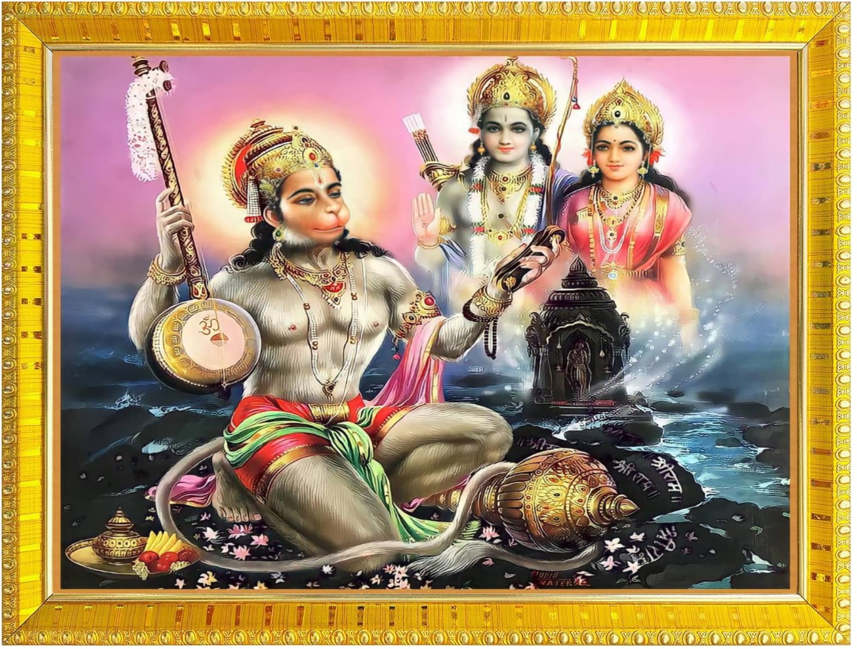 NOKKES Hanuman Bajrangbali Hanumanji Maruti Golden 5X7 Inch Photo Frame_AQW50