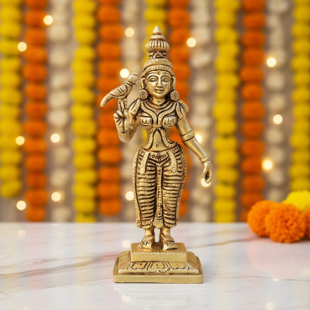 Brass Meenakshi Devi Idol – Handmade South Indian Goddess Statue, Height : 7.5 Inch (BSMAS1457 C)