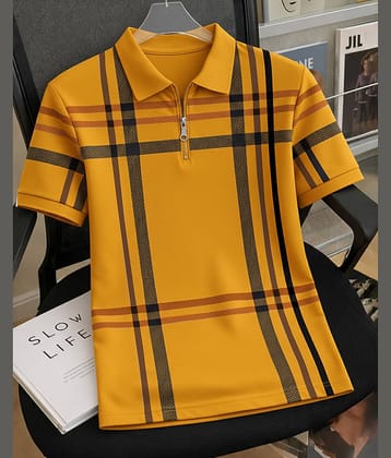 AOOSH Men Cotton Blend Regular Fit Checks Polo T Shirt ( Mustard )
