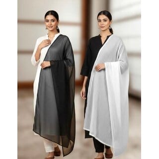 (Pack of 2) Black & White Chiffon Dupatta Combo Set | Soft Lightweight Chiffon Dupattas for Women | Ethnic & Party Wear
