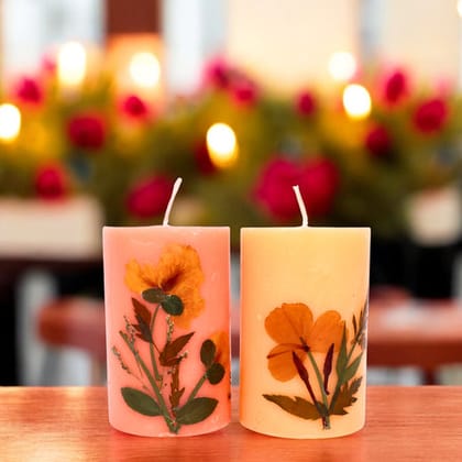 Sandalwood and Cinnamon Orange Scented Eco-friendly Soy Wax Pillar Candles-Set - Rose