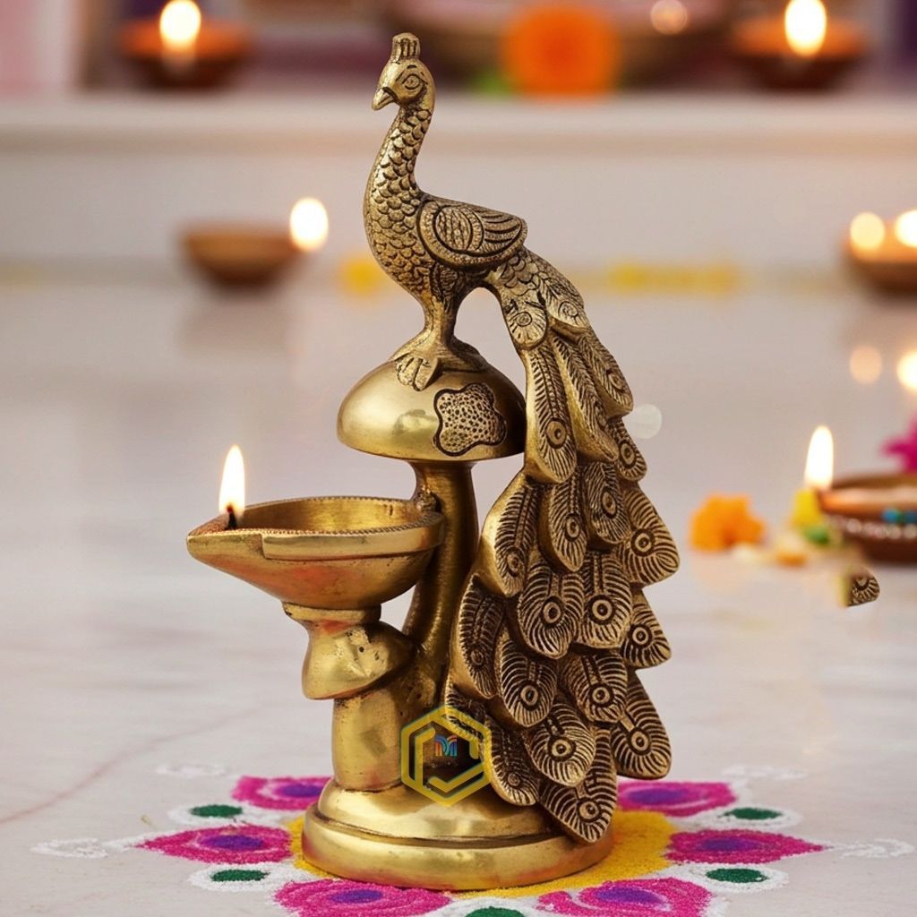 Brass Table Decor Oil Lamp, Deepak  - Handcrafted Puja Deepak for Home D�cor, Height : 8.5 Inch (BSMAS1390 E)