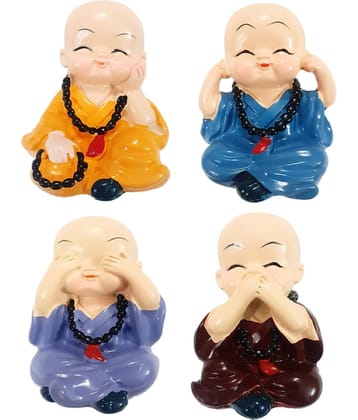 AFTERSTITCH Baby buddha monk set of 4 idol Mala statue for car deshboard Home decor Figurine 7 cm  (Pack of 4)