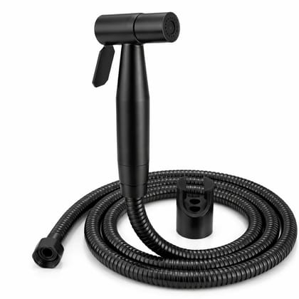 Bidet Spray Shower Handheld Sprayer for Toilet Wash Jet 304 Stainless Steel Head with 1 MTR Hose Pipe and Holder (Black)