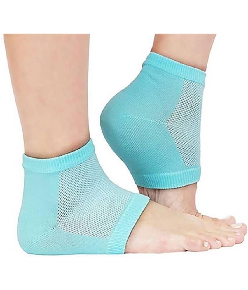 Kozycare Unisex Silicone Gel Heel Socks with Spa Botanical GelPad (Free Size, Blue, 1 Pair)