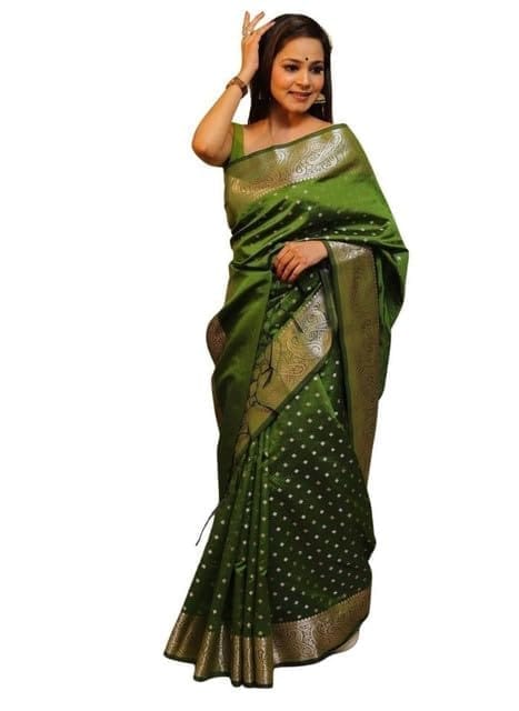 Women's Soft Lichi Silk Printed Saree With Unstitched Blouse 5.5Mtr (Green)-PID63680