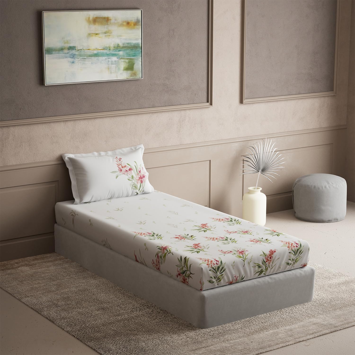 DDECOR - Radiance Collection 100% Cotton Floral Pattern 145TC Single Bedsheet|152 CM X 224 CM| - Pink