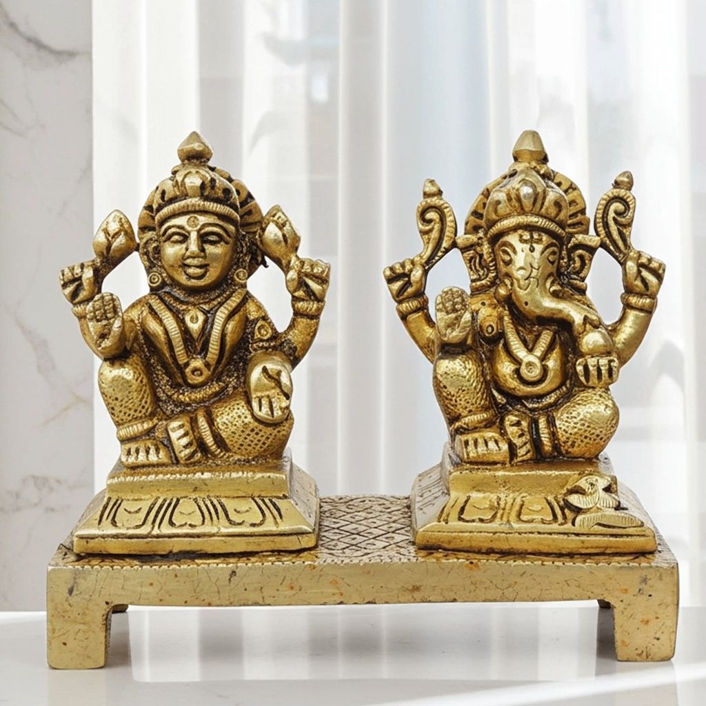 Brass Laxmi Ganesh God Idol Statue | Hindu Religious Murti, Height : 3.5 Inch (BSMAS645 P)