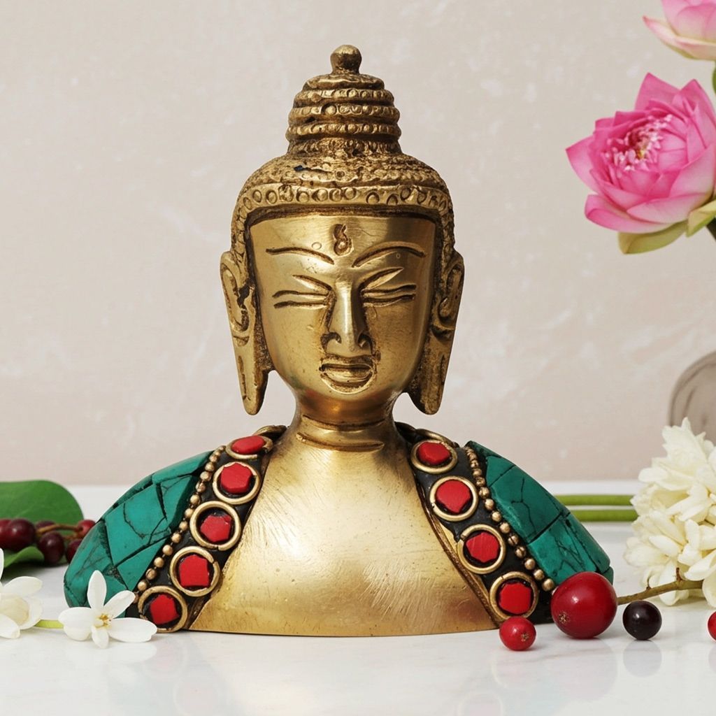 Brass Buddha Face Idolic Statue - Spiritual Home Decor Showpiece, Height : 3.5 Inch (BSMAS840 A)