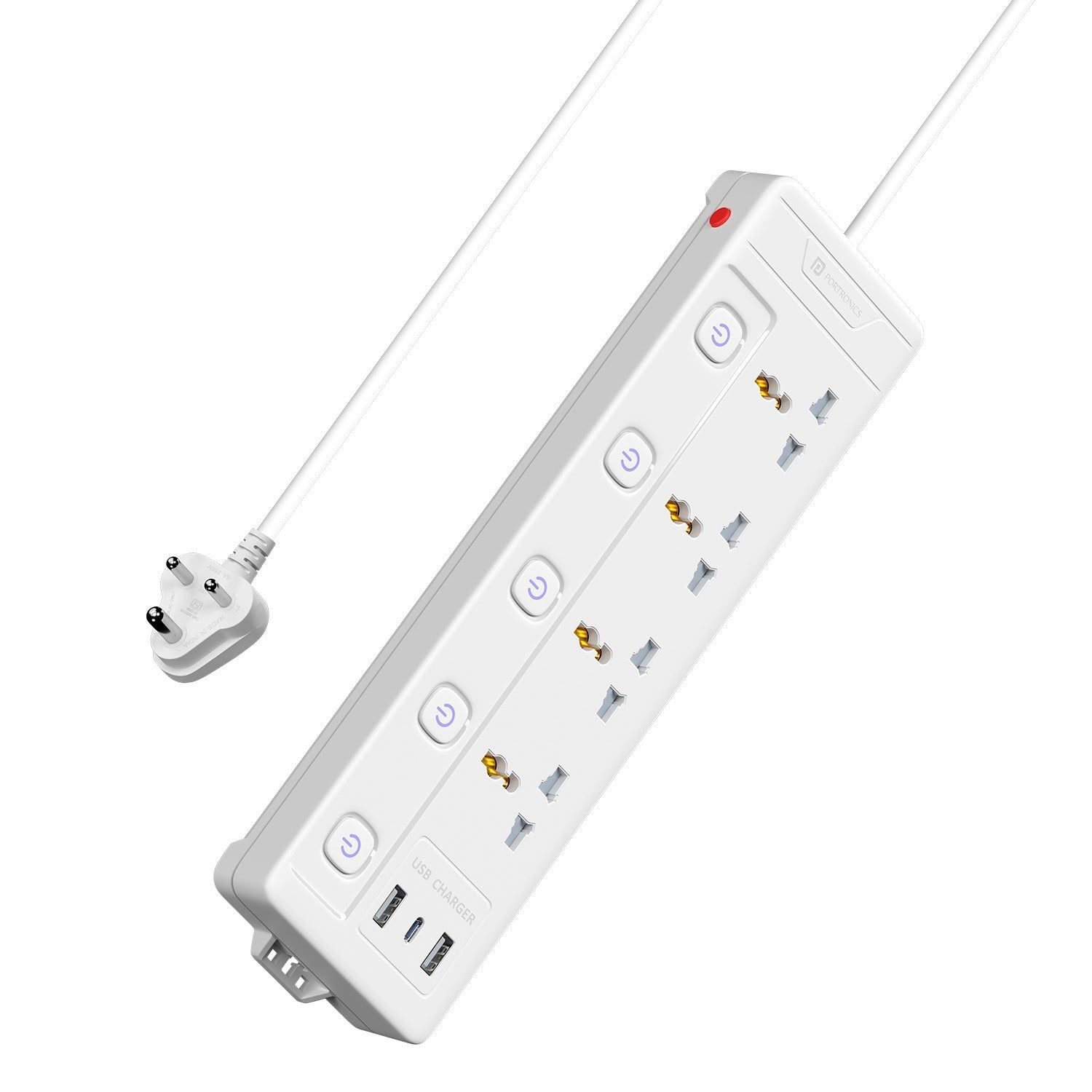 Portronics Power Plate 19 Extension Board with 4 Universal Sockets, 3m Cord, 2000W Extender, 5 Individual Switches