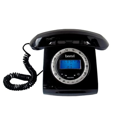 Beetel M73 Caller Id Corded Landline Phone with 16 Digit LCD Display, Retro Design, Alphanumeric Keypad, 2-Way Speaker Phone, Adjustable Ringer Volume (Black & White)(M73)