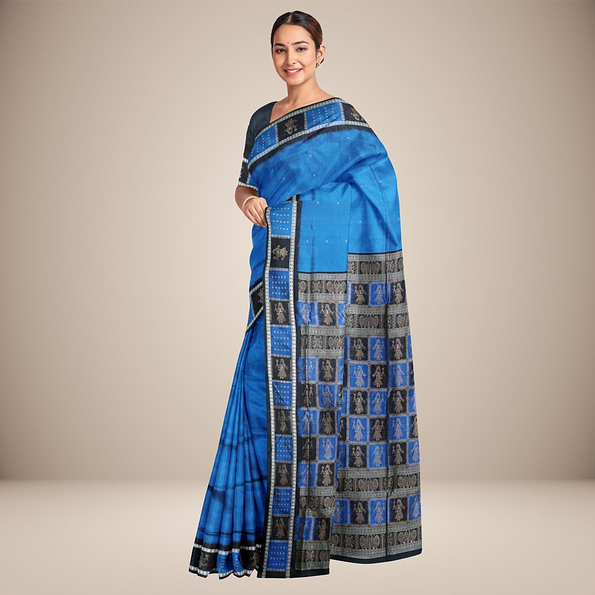 Mini Buti Doll Border Bomkai Silk Saree