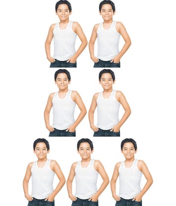 Dixcy Scott Clasz Cotton White Sleeveless Vests for Kids/Boys - Pack of 7