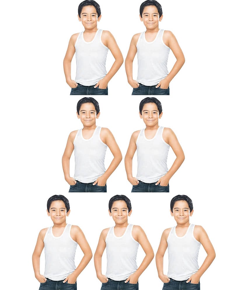 Dixcy Scott Clasz Cotton White Sleeveless Vests for Kids/Boys - Pack of 7