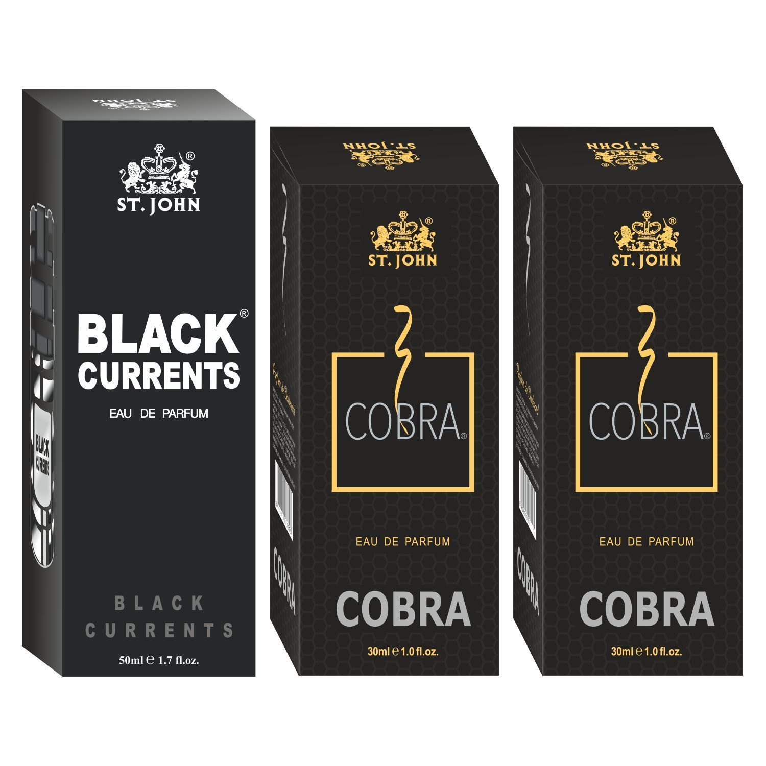 ST-JOHN Cobra 30ml Pack of 2 & Black Current 50ml Body Perfume Combo Gift Pack Eau de Parfum  -  110 ml (For Men & Women)