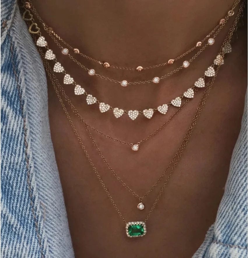 Heart Choker Necklace Valentines Gift Jewelry Multi Piece Cz Heart Charm Fashion Jewelry