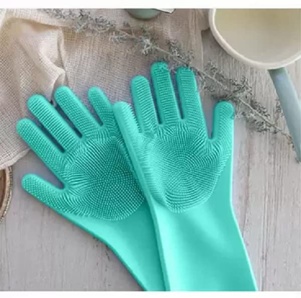 Elecsera Magic Silicone Gloves Wash Scrubber Gloves Reusable Cleaning Brush Gloves Scrub Wet and Dry Disposable Glove (Free Size)