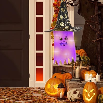 Light Up Purple Hanging Witch Hat for Halloween Decor- 1PC