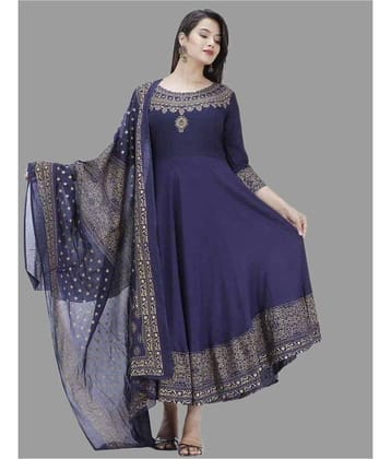 SIPET Rayon Printed Anarkali Women's Kurti - Blue ( Pack of 1 )