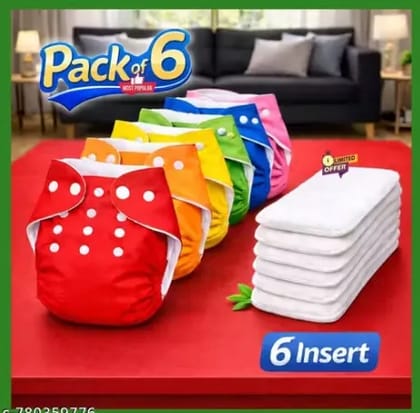 PACK OF 6 + 6 INSIRT Premium Baby Diaper Set | Leak Guard Protection | Adjustable Buttons | Comfortable & Reusable | Eco Safe Fabric PACK OF 6 + 6 INSIRT Premium Baby Diaper Set | Leak Guard Protection | Adjustable Buttons | Comfortable & Reusable | Eco Safe Fabric