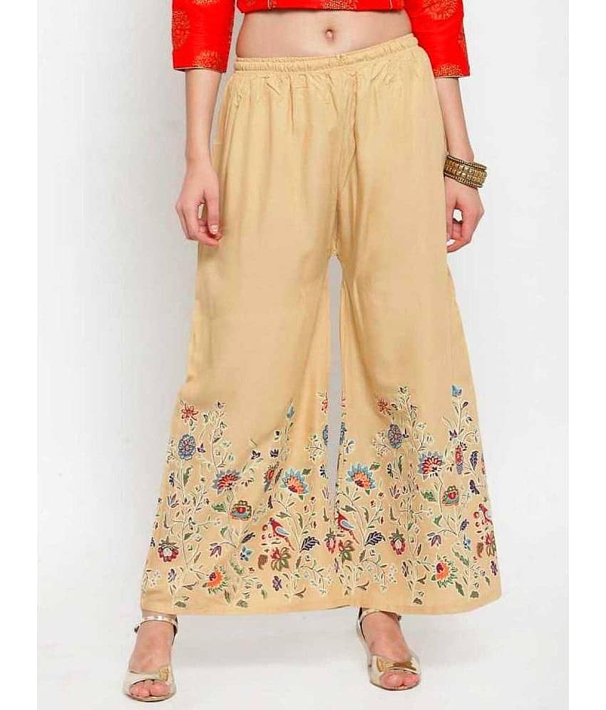 OMAYA Beige Rayon Palazzos - Single