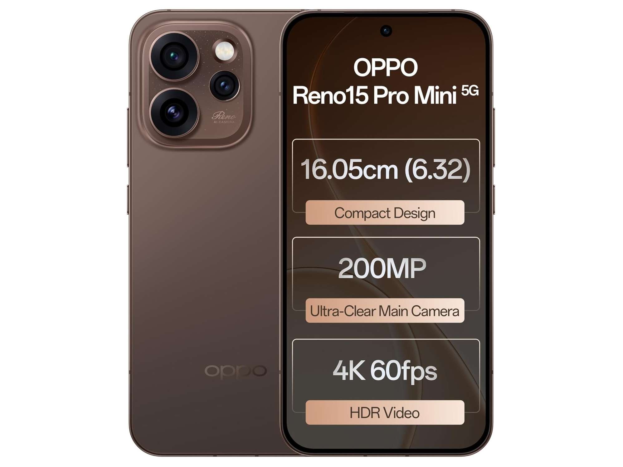 Oppo Reno 15 Pro Mini 5G Smartphone, 12GB RAM, 512GB Storage, Elegant Design - Cocoa Brown