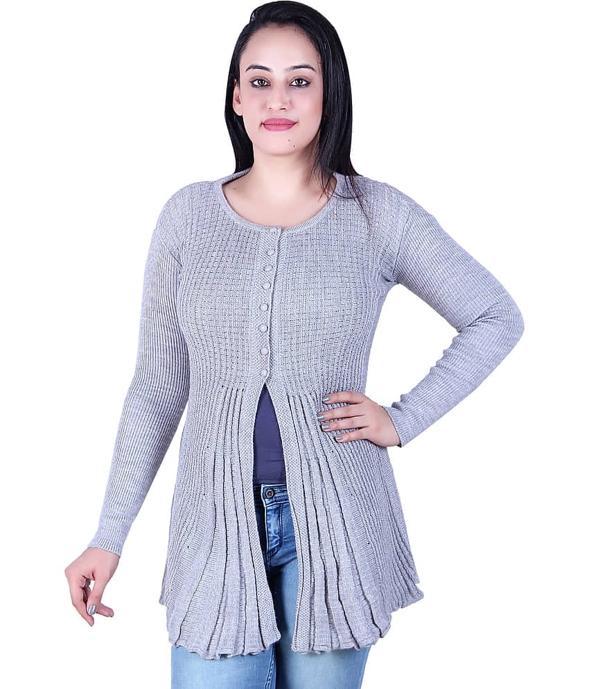 Ogarti Acrylic Grey Buttoned Cardigans - Single