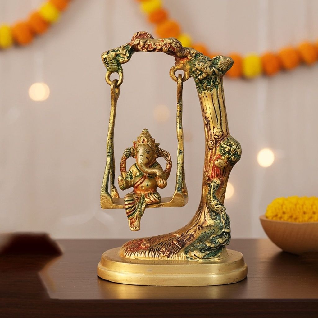Brass Showpiece Ganesh Jhula God Idol Statue (BSMAS1594 G)