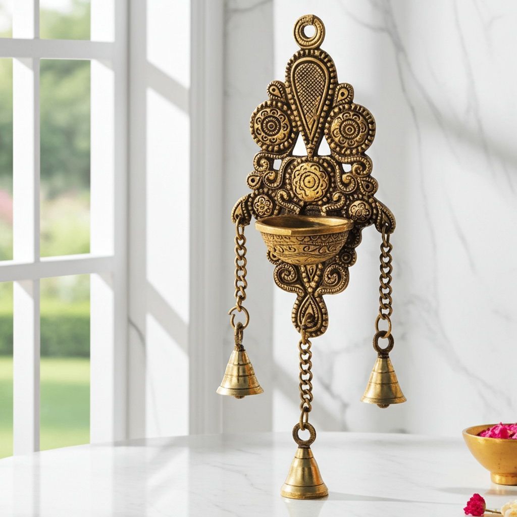 Brass Showpiece Bell With Deepak God Idol Statue (BSMAS1421 C)
