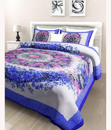 Poorak Cotton 1 Double Bedsheet with 2 Pillow Covers ( Blue )