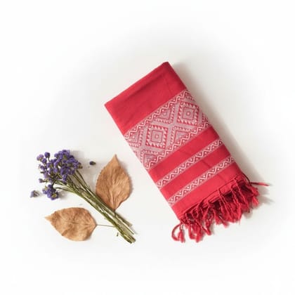 Red Ethnic Embroidered Dupatta with Tassels