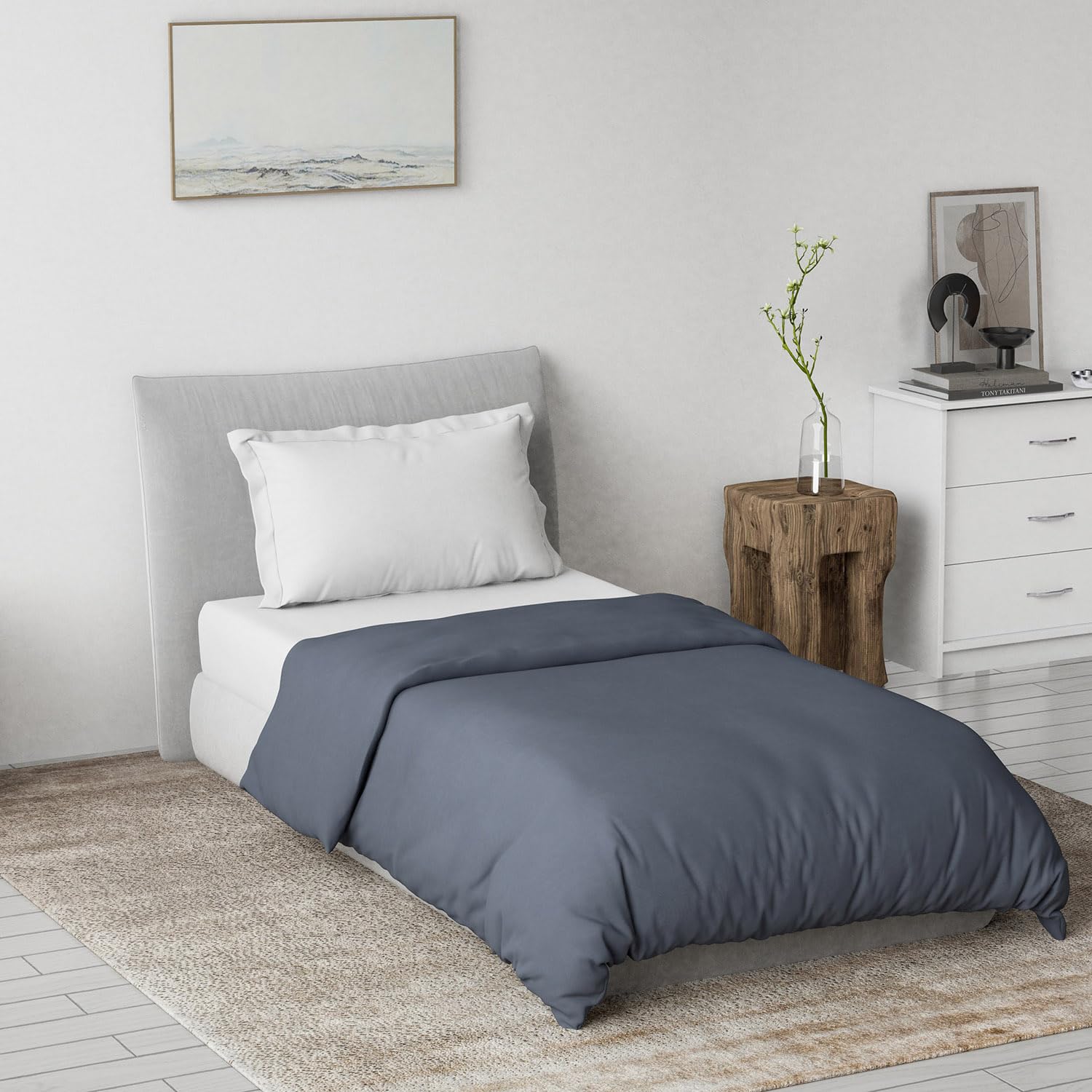 DDECOR - Creme Collection 100% Cotton Plain Pattern MPOL Single Quilt|152 CM X 229 CM| - Blue